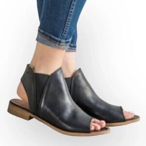 Mussรฉ & Cloud Size 39 Ciara Peep Toe Black Leather Sandals Made in Spain